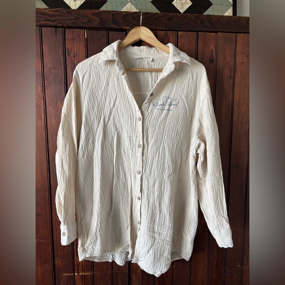 EUC Ocean Drive Gauze Ecru Oversized Relaxed Cotton RI Button Up/Beach Cover UpS - Picture 1 of 13